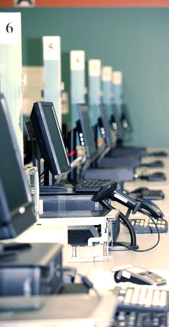 training room with computers and scanners